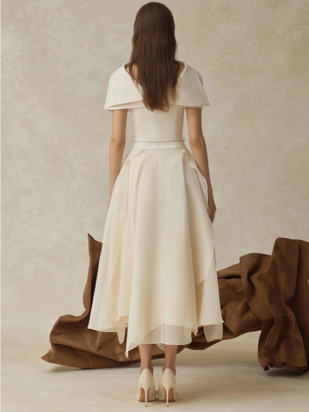 Unworn Aria White Asymmetrical Shawl & Tulle Panel Dress Set